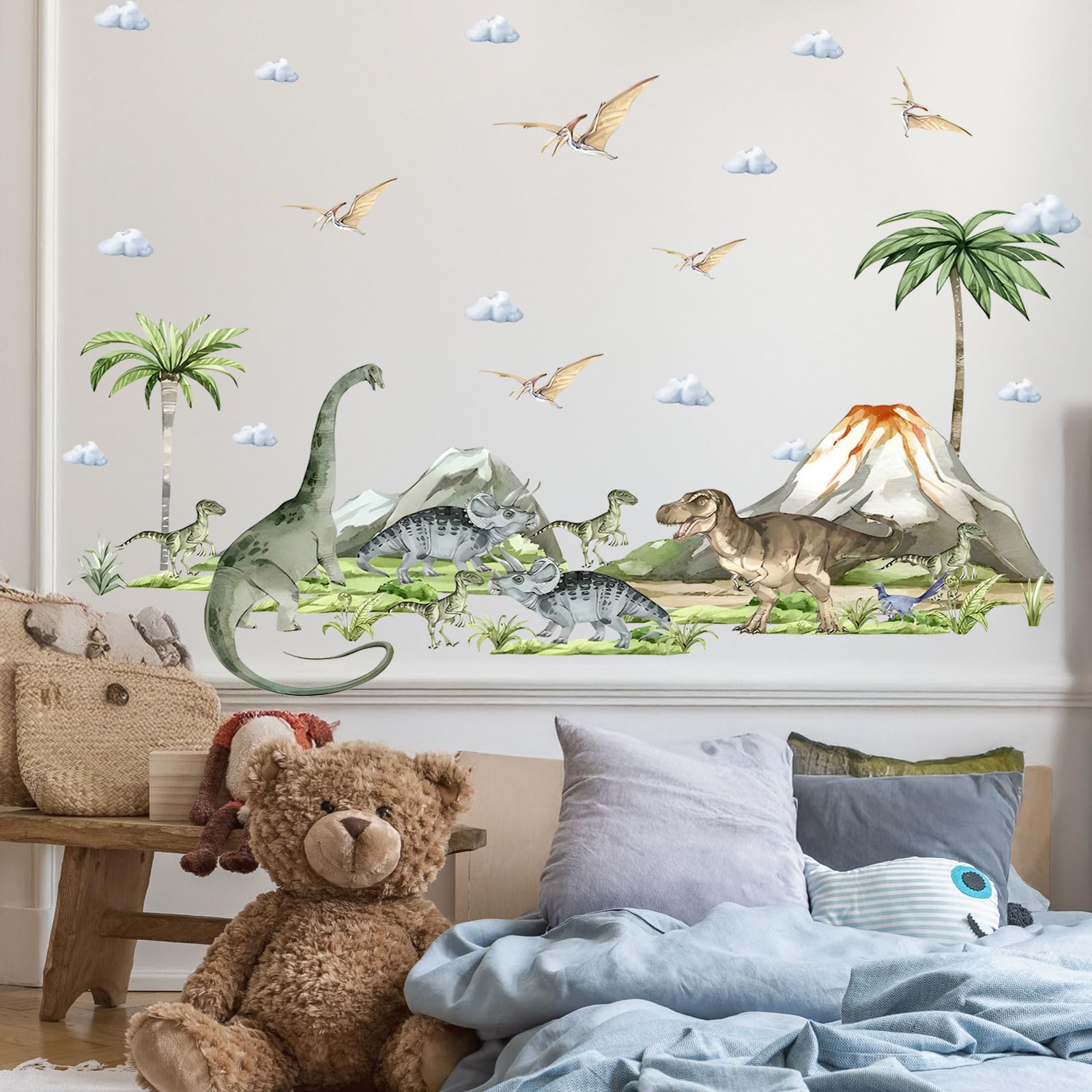 Autocolant de perete cu dinozauri, plante si vulcani, pentru camera copiilor - imagine 5