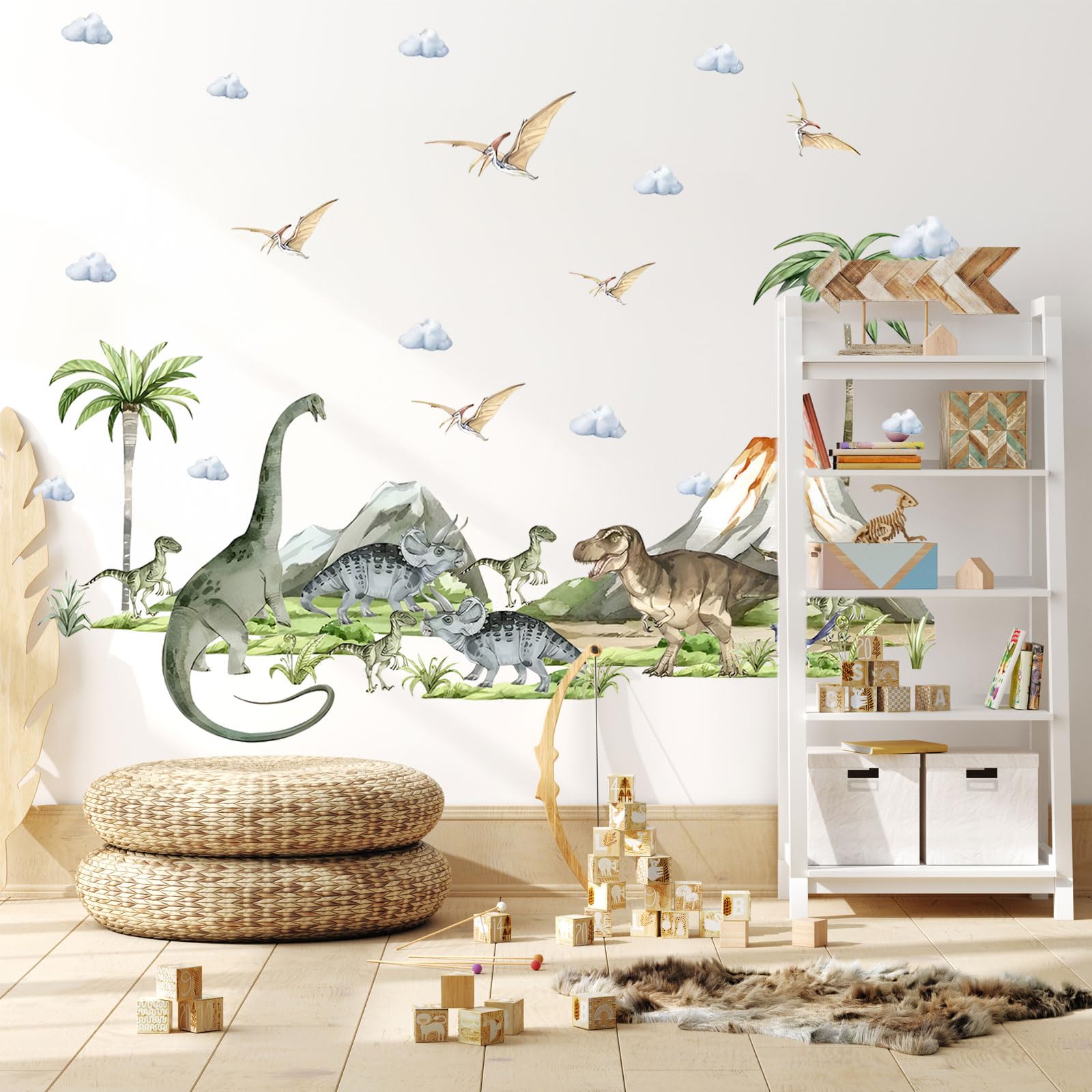 Autocolant de perete cu dinozauri, plante si vulcani, pentru camera copiilor - imagine 6