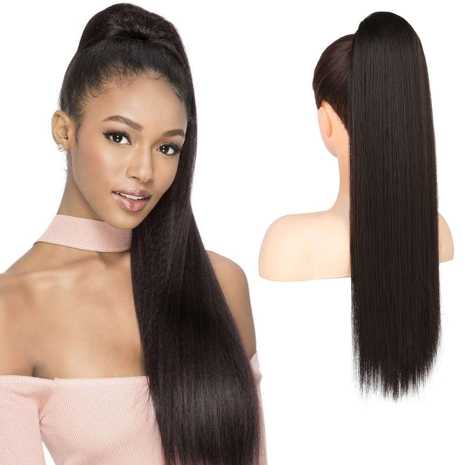 Extensie par coada de cal, 56 cm, sintetica, dreapta, negru-maro