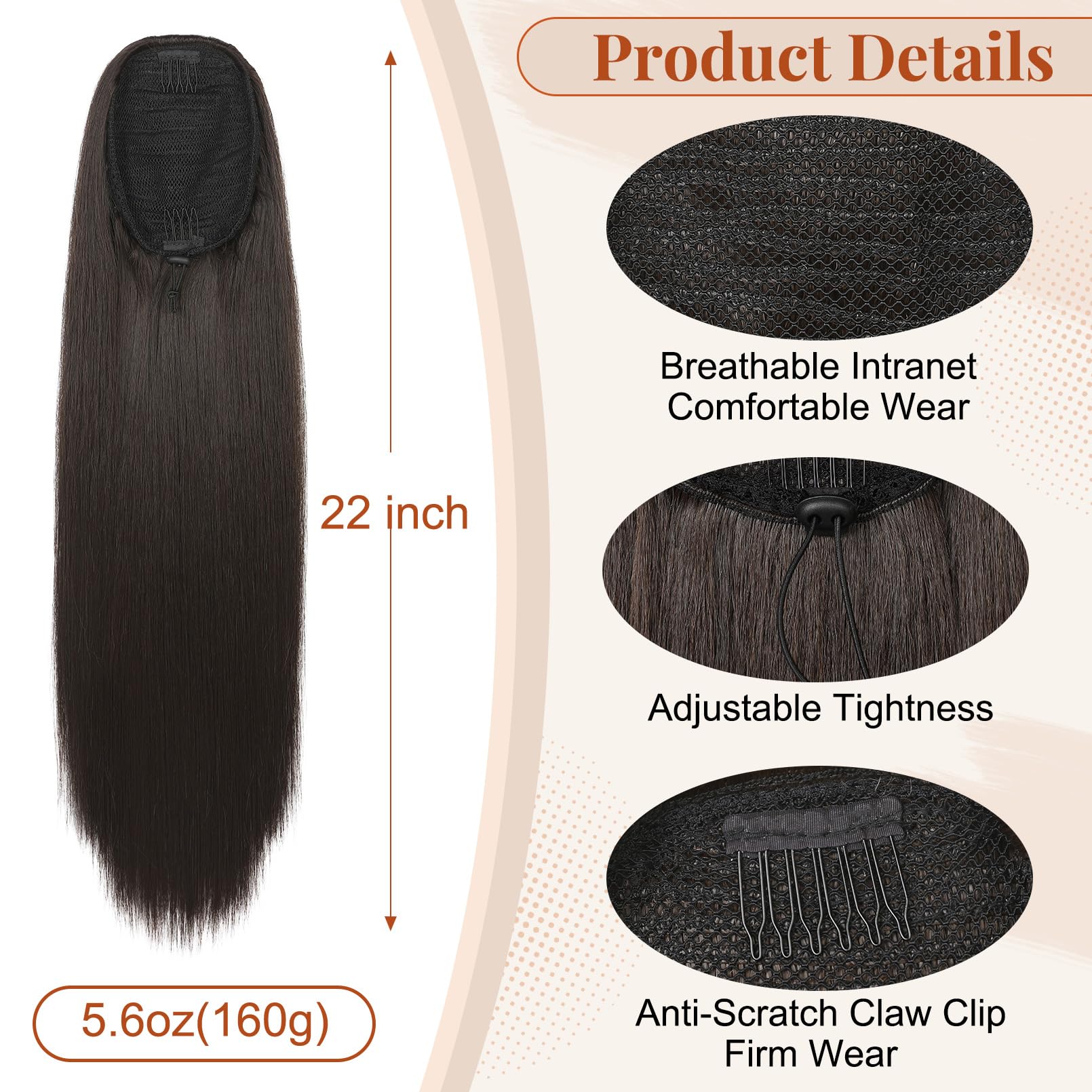 Extensie par coada de cal, 56 cm, sintetica, dreapta, negru-maro - imagine 4