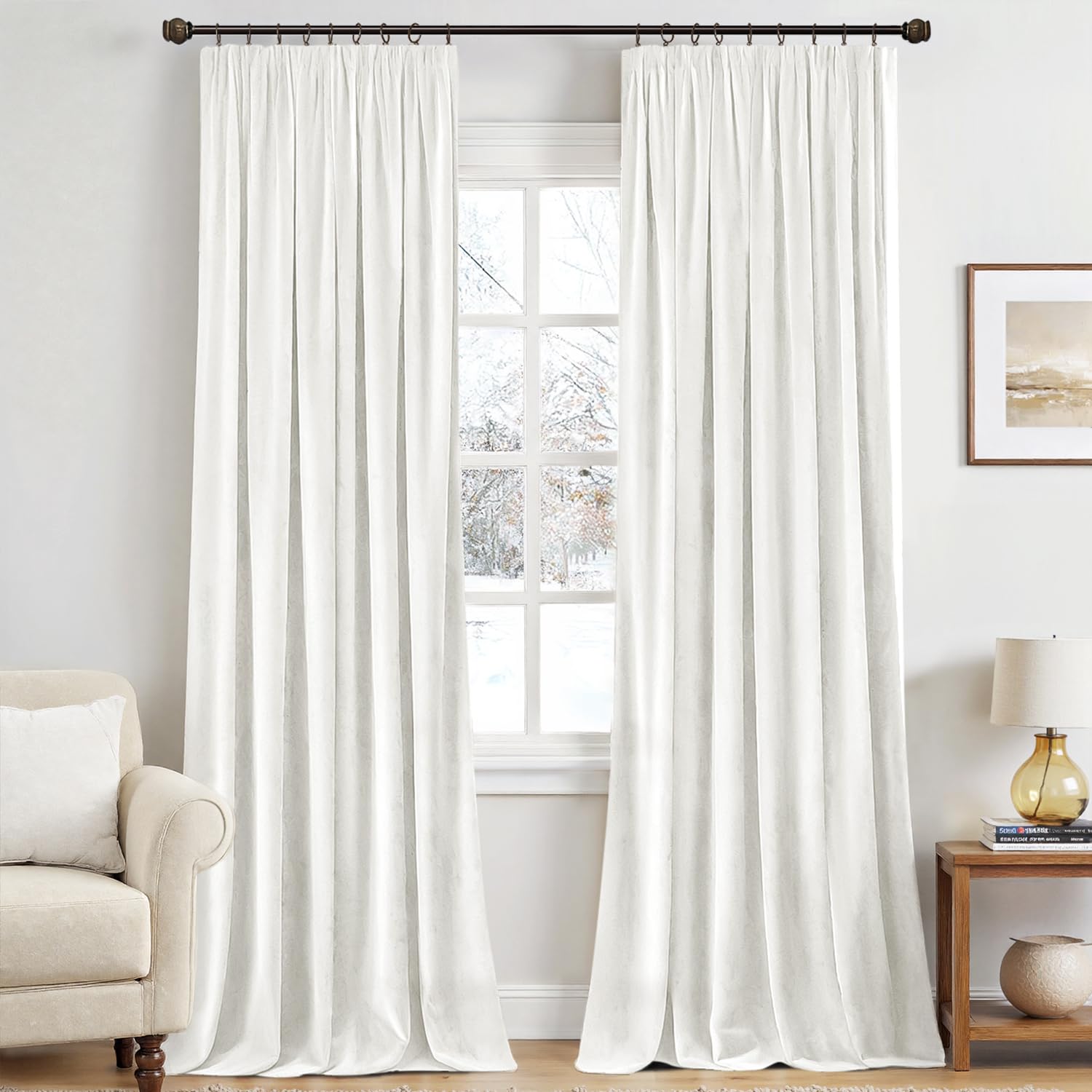 Set de 2 draperii opace din catifea, groase și grele, cu rejansa, alb, 140x245 cm