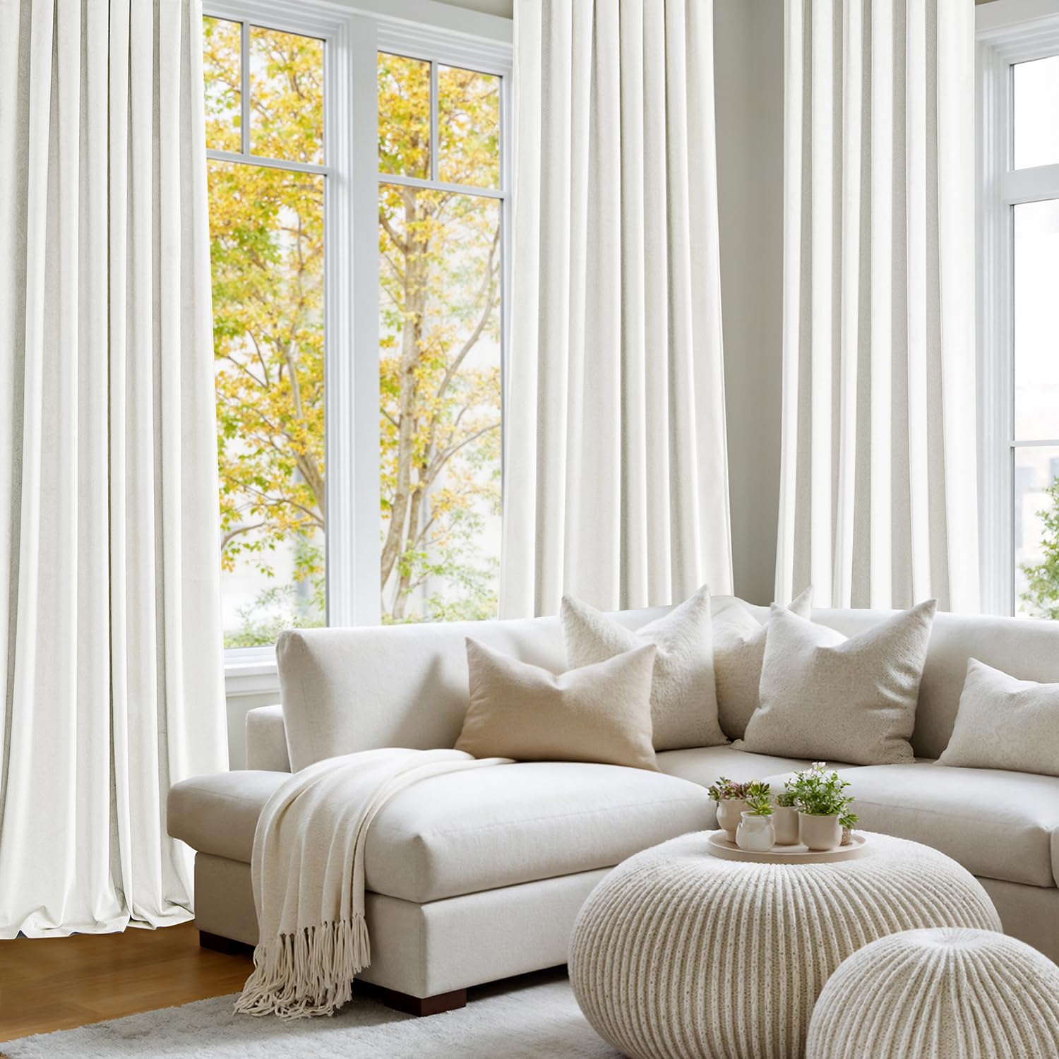 Set de 2 draperii opace din catifea, groase și grele, cu rejansa, alb, 140x245 cm - imagine 3