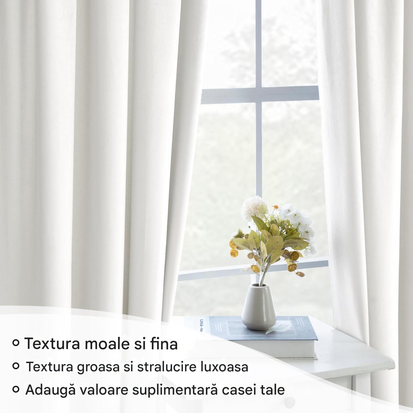 Set de 2 draperii opace din catifea, groase și grele, cu rejansa, alb, 140x245 cm - imagine 5