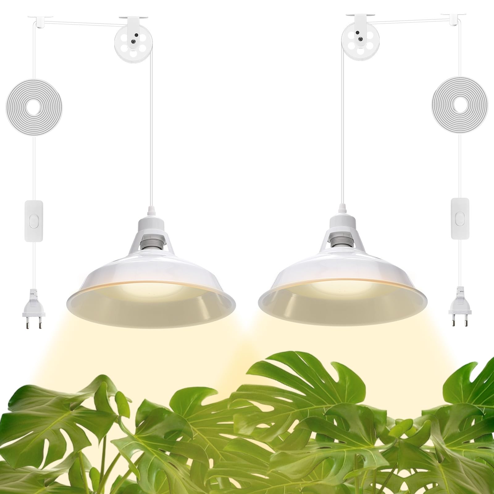 Lampa LED cu spectru complet pentru cresterea plantelor, cu cablu de 5 m, pentru gradinarit interior, alb