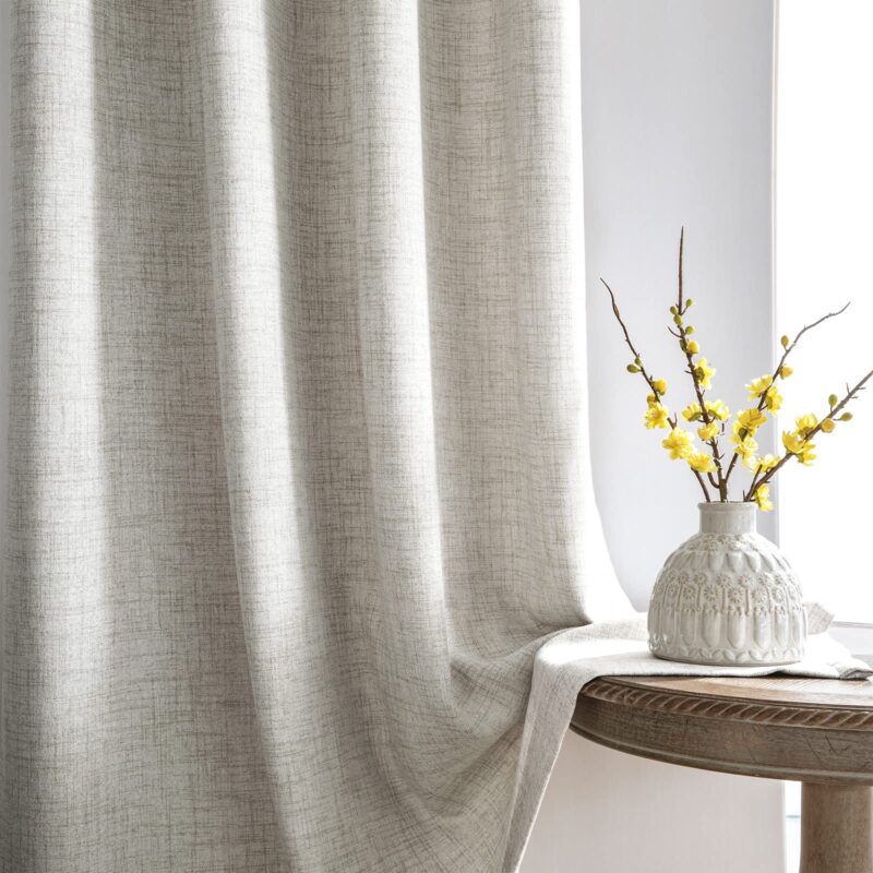 Draperie semi-transparenta cu rejansa, aspect natural de in, set de 2 buc., 210x140cm, gri