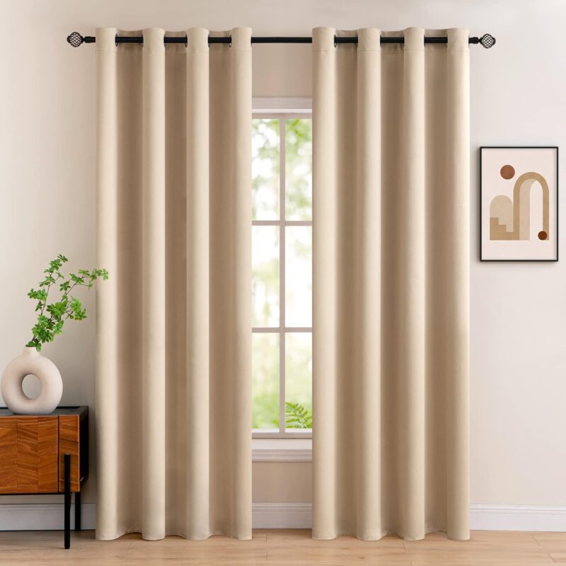 Draperii opace cu ocheti, bej,  225x140 cm