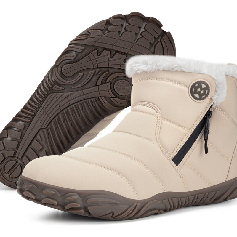 Pantofi barefoot de iarna, antiderapanti, talpa fara cadere, bej, 41 EU
