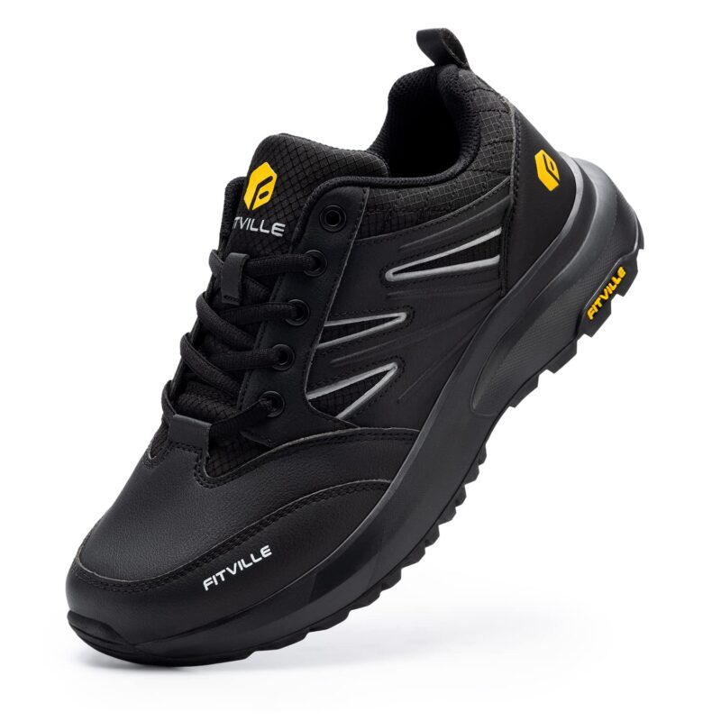 Pantofi de drumetie extra lati, pentru barbati, impermeabili, antiderapanti, pentru toate conditiile meteorologice, pantofi de exterior cu suport pentru arcul solar, negru 45 EU Wide