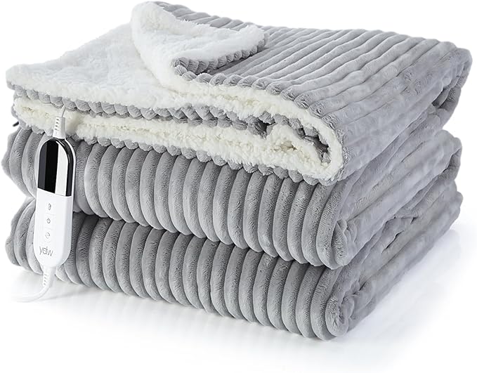 Patura electrica cu oprire automata, 180x130 cm, pufoasa, cu protectie impotriva supraincalzirii, lavabila, gri