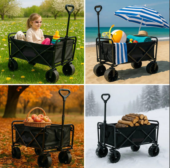 Carucior pliabil, rezistent, cu roti si hayon, capacitate 150 kg, negru - imagine 2