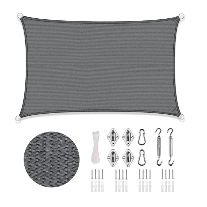 Protectie solara dreptunghiulara LOVE STORY, kit de montare, 3x3m, cu protectie UV, respirabila, HDPE, culoare antracit