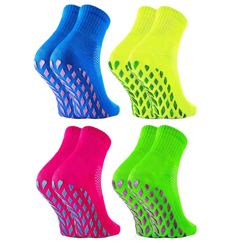 Sosete sport neon Sneaker din brocart pentru fete - 4 perechi - galben-verde-fuchsia-albastrele - marimi 30-35