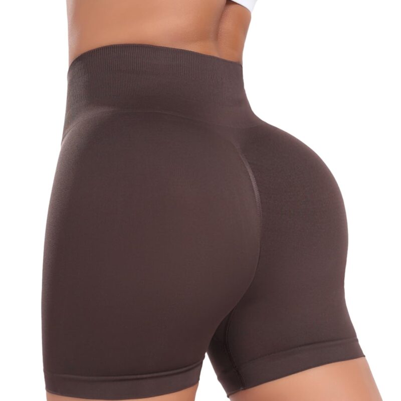 Pantaloni scurti de sport pentru femei, cu talie inalta, cusatura invizibila, pentru fitness, yoga, antrenament, ciclism, culoare maro, marime XL