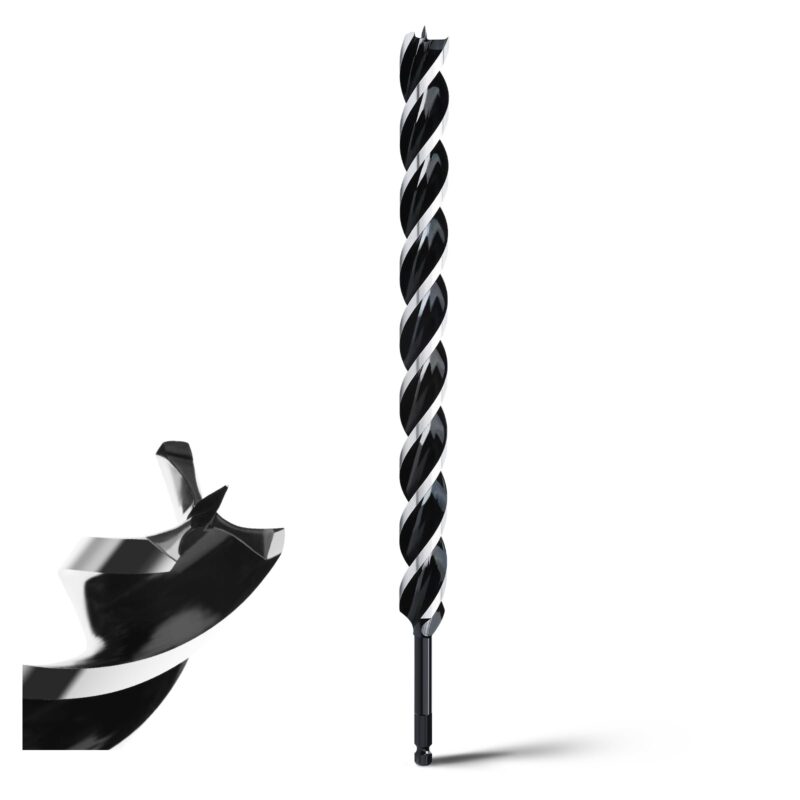 Burghiu pentru lemn 30x460 mm, burghiu cu spirala pentru lemn de esenta moale si lemn de esenta tare, cu varf de centrare și coadă E 9,5