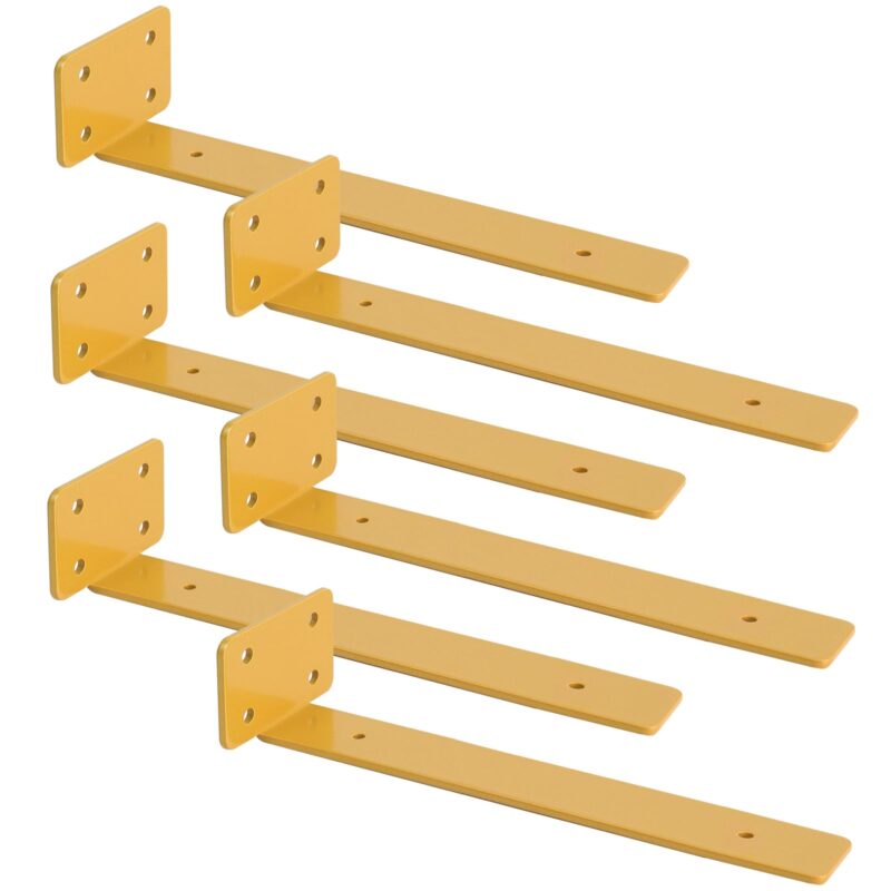 6 x suport de raft, invizibil in forma de L, metalice, industriale, culoare galben, 25cm