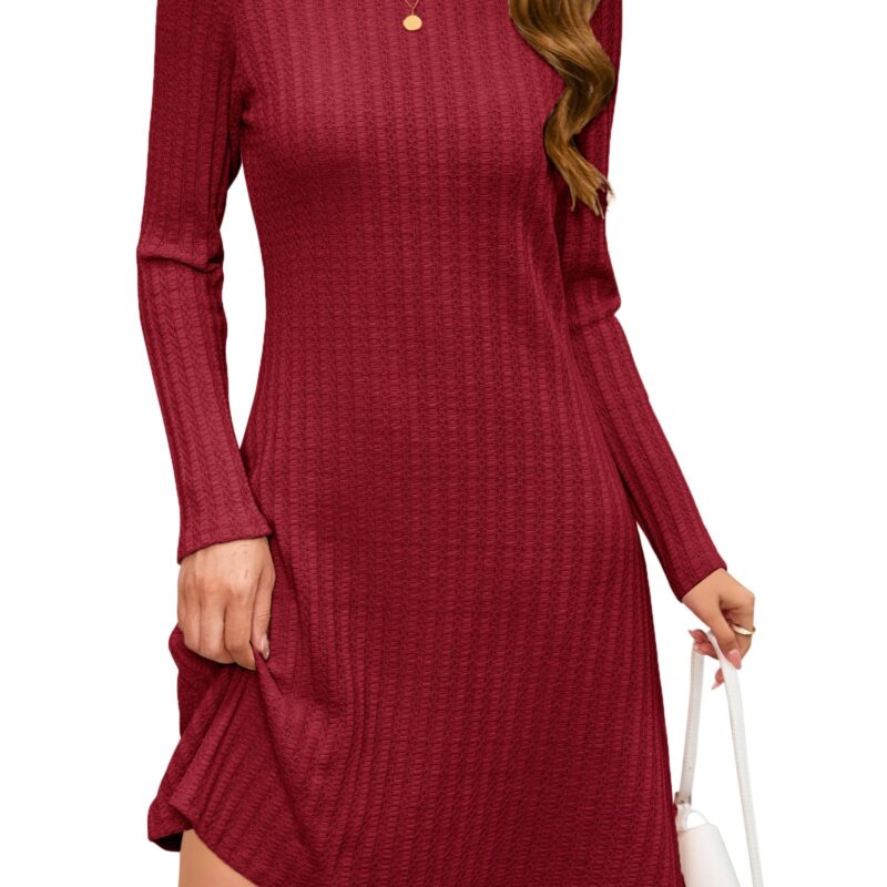 Rochie pentru gravide, cu maneca lunga, guler rotund, usoara, scurta, XL, culoare visiniu