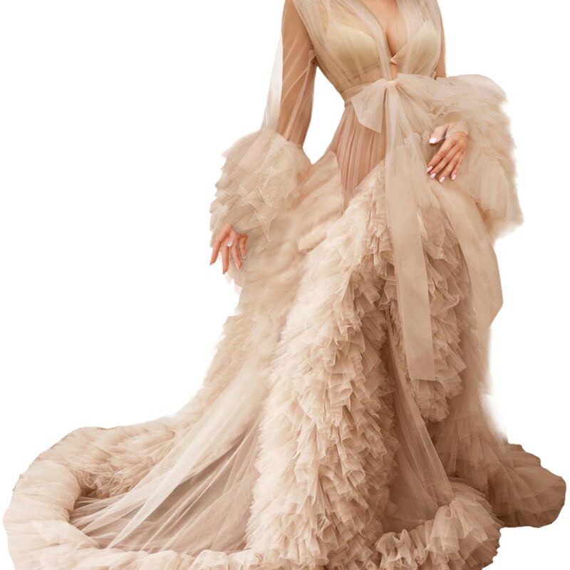 Rochie maternitate din tul, tip kimono, culoare nud, L