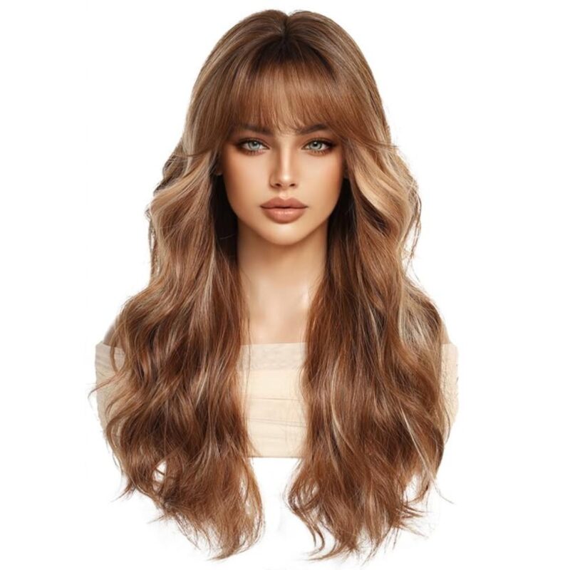 Peruca lunga, ondulata, pentru femei, par sintetic rezistent la caldura, rosu ombre, 60cm