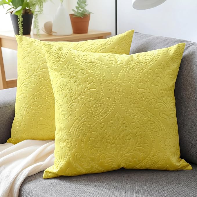 Fete de perna din catifea, model decorativ din plus in relief, 60x60 cm, verde deschis, set de 2