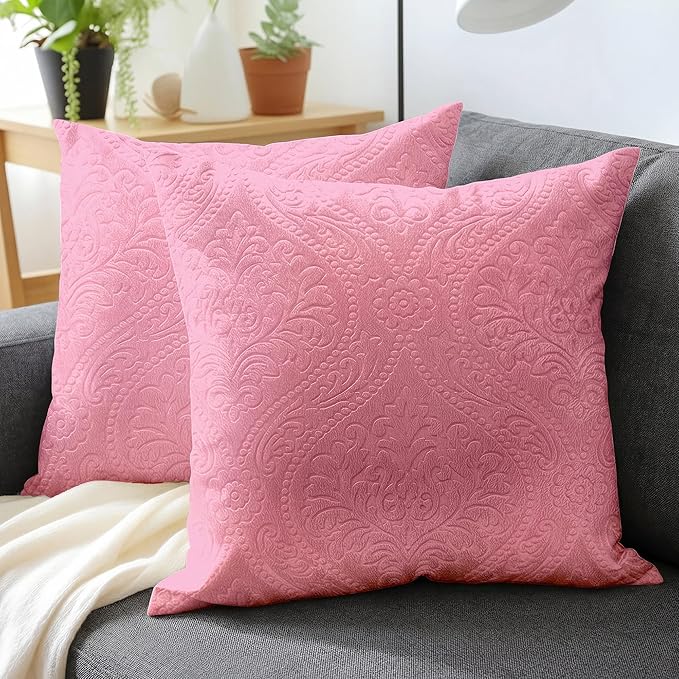 Fete de perna din catifea, model decorativ din plus in relief, set de 2, roz, 60x60 cm