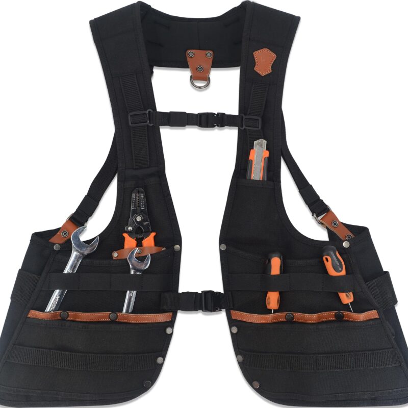 Vesta pentru scule, din piele, buzunare multiple, negru, mare