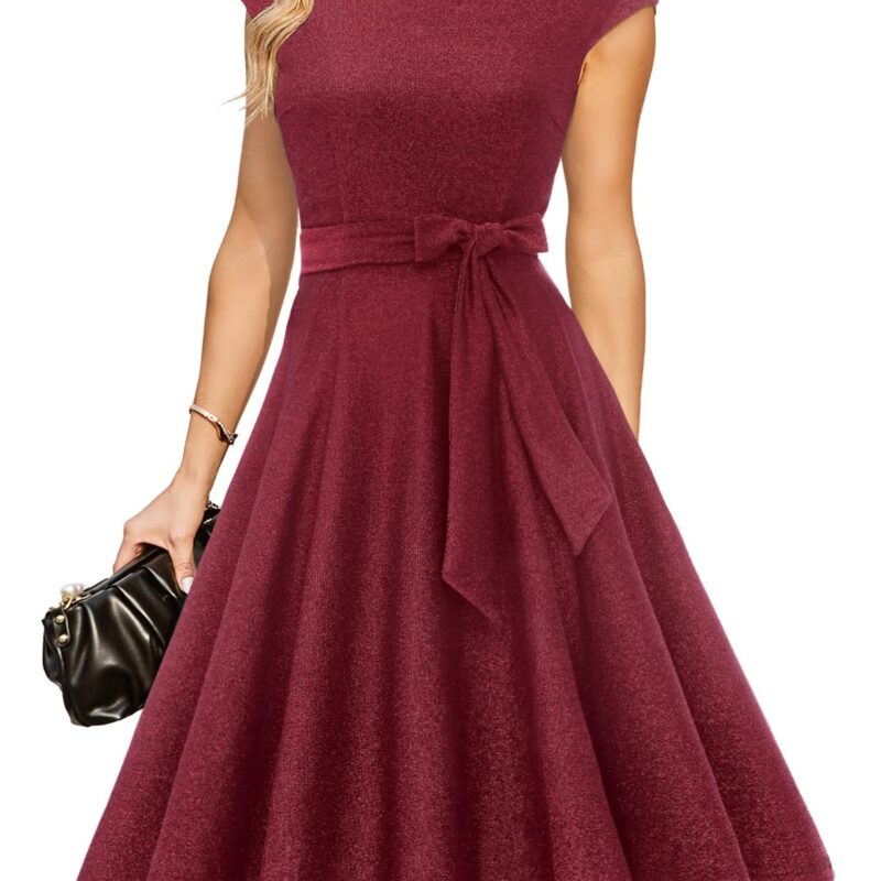 Rochie midi de cocktail, pentru femei, vintage, anii 1950, rosu burgund, M