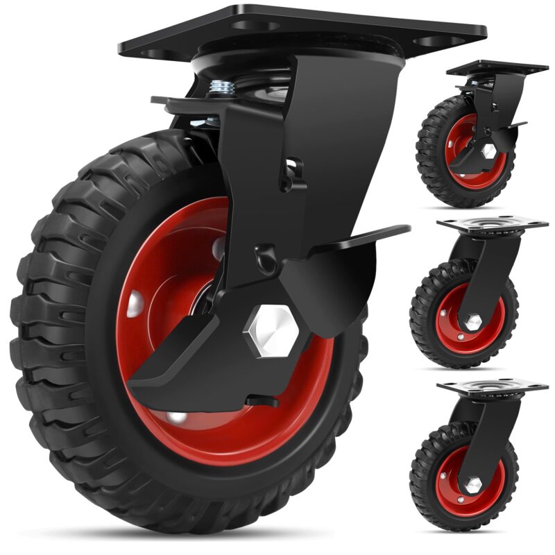 Set de 4 roti din cauciuc solid, de 150 mm, pivotante, antiderapante, pentru sarcini pana la 600 kg, negru