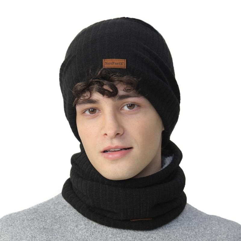 Set caciula de iarna tricotata si fular captusit cu fleece, unisex (52-62cm)
