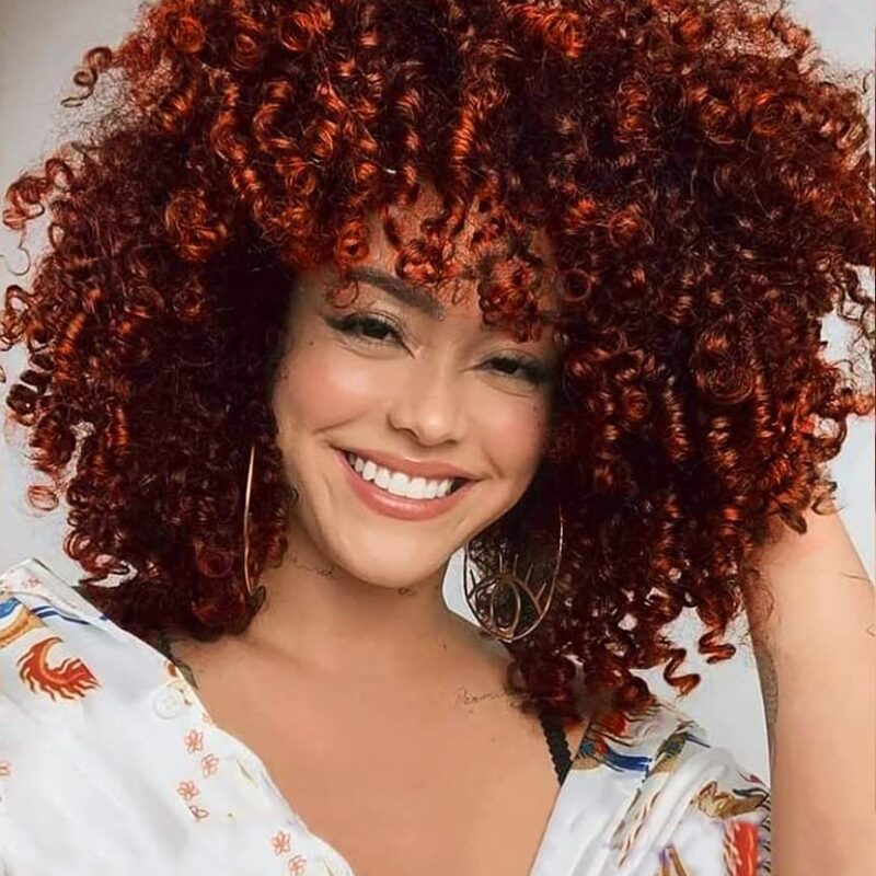 Peruca afro creata, ombre, scurta, rosu cupru
