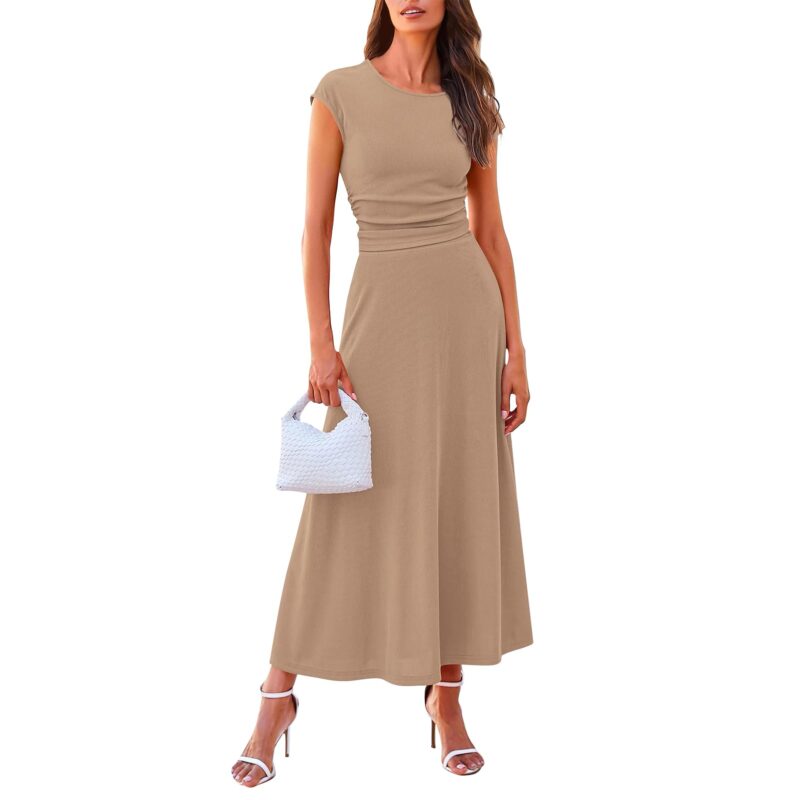 Set fusta lunga lunga, cu talie inalta, top fara maneci, de vara, capuccino, XL