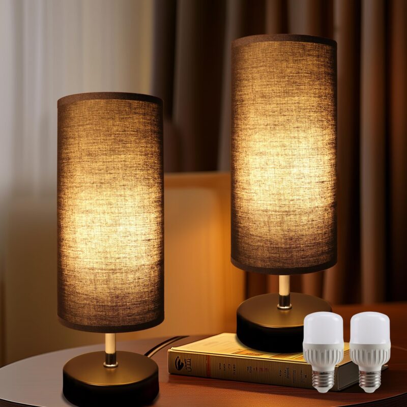Set 2 x veioza de noptiera, neagra, cu becuri de 6 W si 3 temperaturi de culoare, LED, modern
