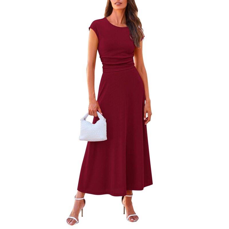 Set de 2 piese, fusta lunga cu talie inalta, top fara maneci, vara, rosu burgund, L