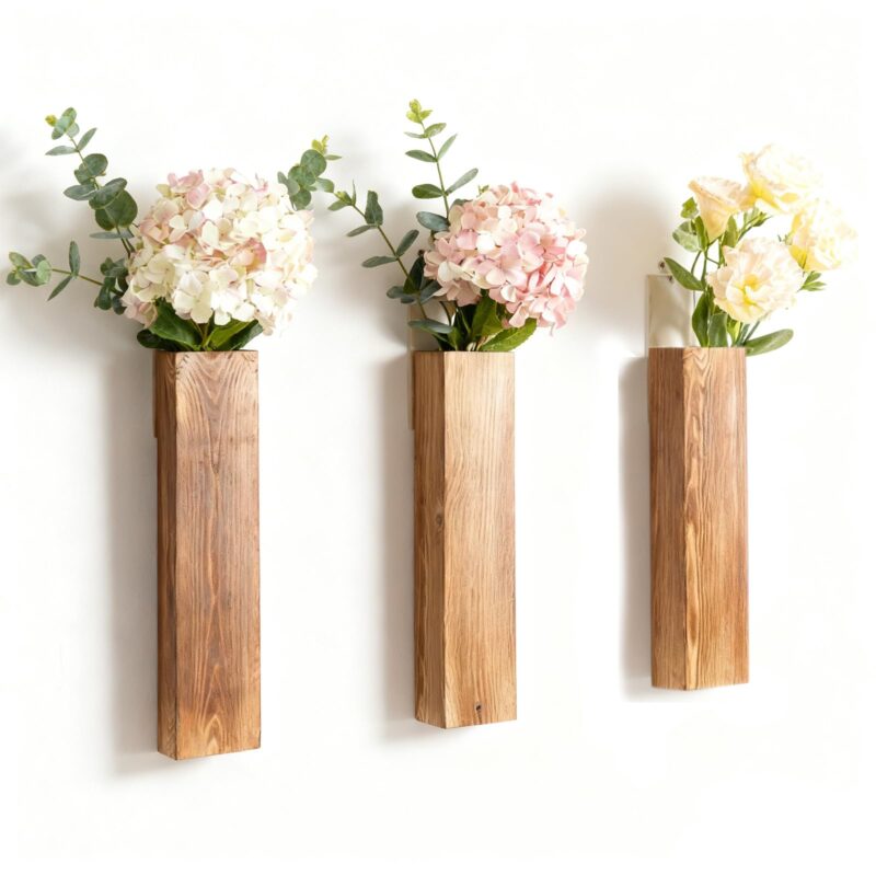 Set de 3 vaze de perete, decorative, din lemn, pentru flori uscate 30x7x4cm