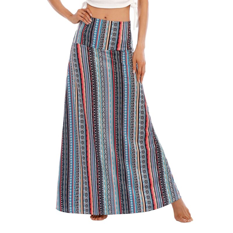 Fusta maxi pentru femei, talie lunga, moale, elastica, stil boho, dungi geometrice, S