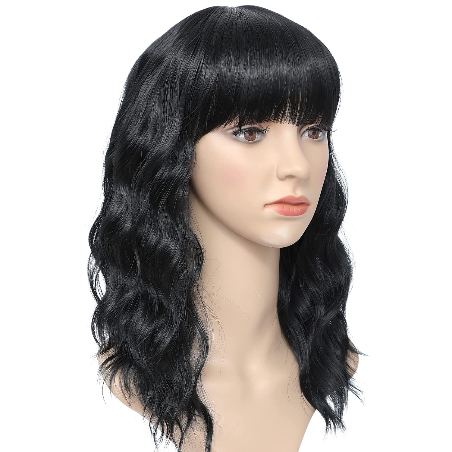 Peruca scurta, bob, creata, cu breton, rezistenta la caldura, negru, 35cm - imagine 5