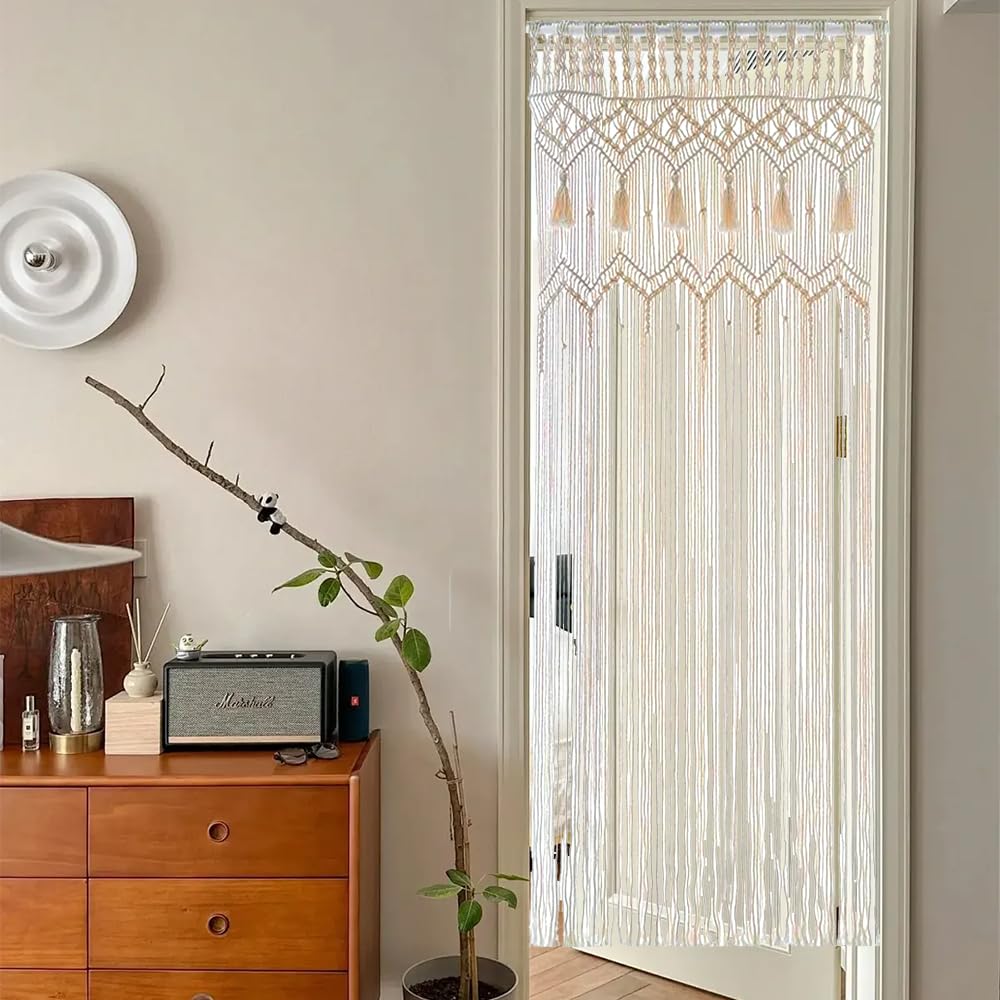 Perdea de usa din macrame, impletita manual, decoratiune boema, 72 x 190cm - imagine 3