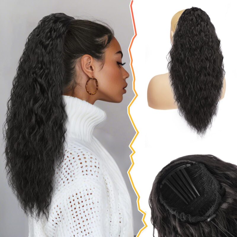 Extensie de par, cu snur, 22 cm, creata, maro negru