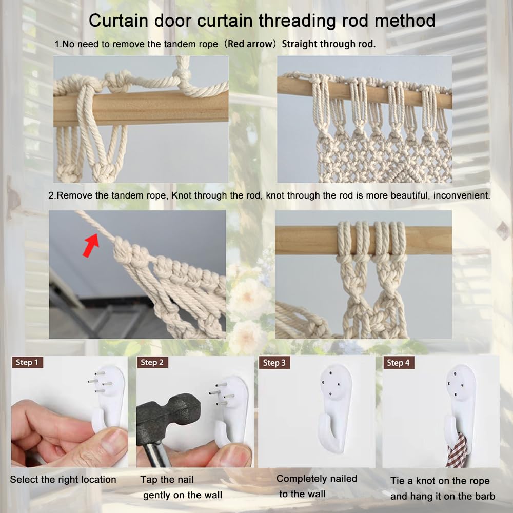 Perdea de usa din macrame, impletita manual, decoratiune boema, 72 x 190cm - imagine 4