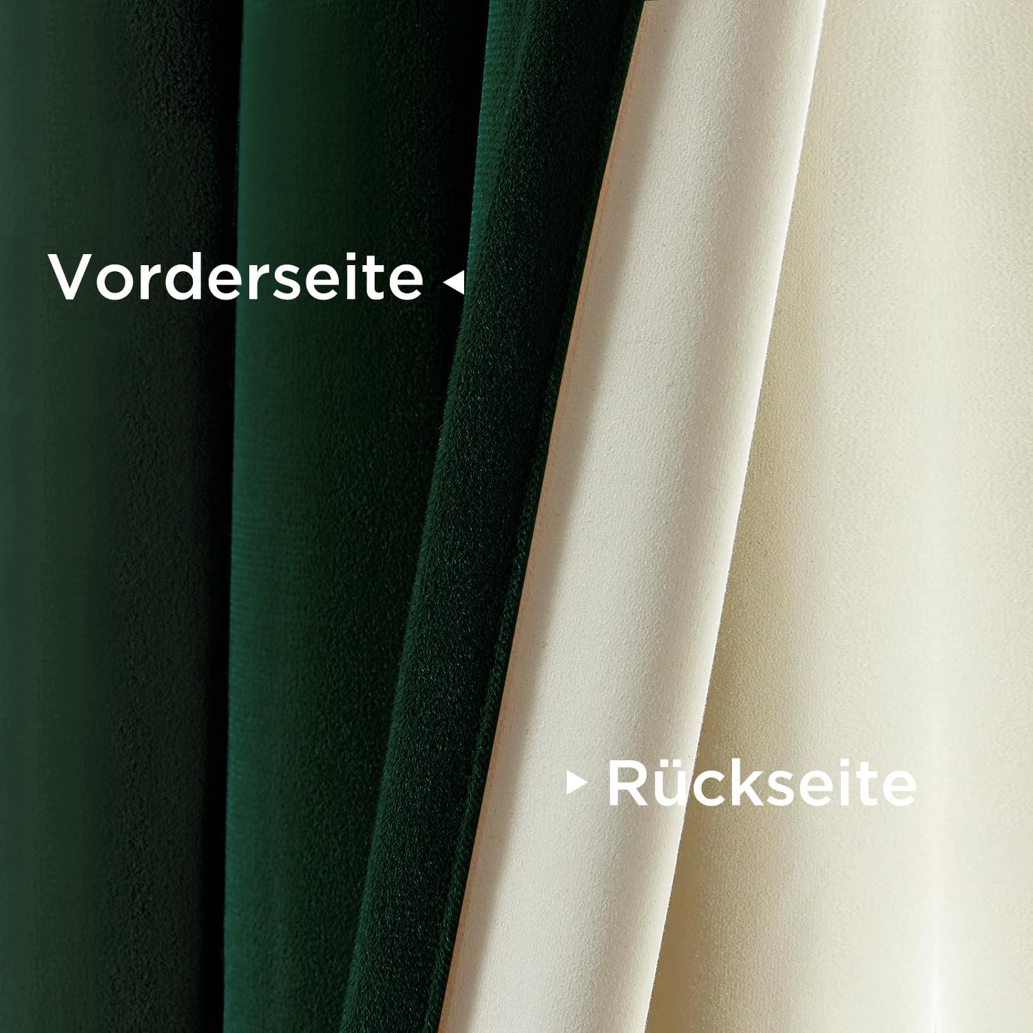 Draperii 100% opace, din catifea, cu rejansa, set de 2, 245 x 132, verde inchis, termo-protectiva - imagine 3