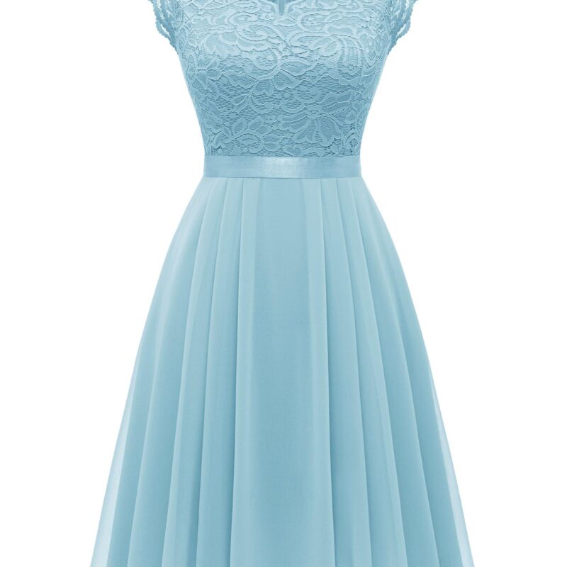 Rochie de seara din dantela, midi, pentru femei, albastru, L