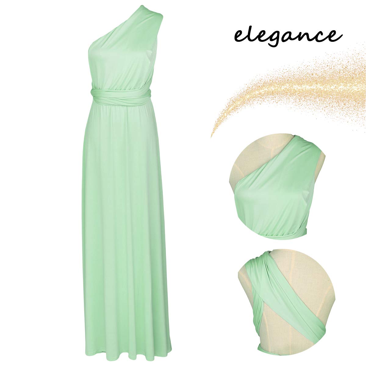 Rochie de seara multifunctionala, lunga pana la podea, de vara, infasurata, cu decolteu in V, verde deschis, M - imagine 4