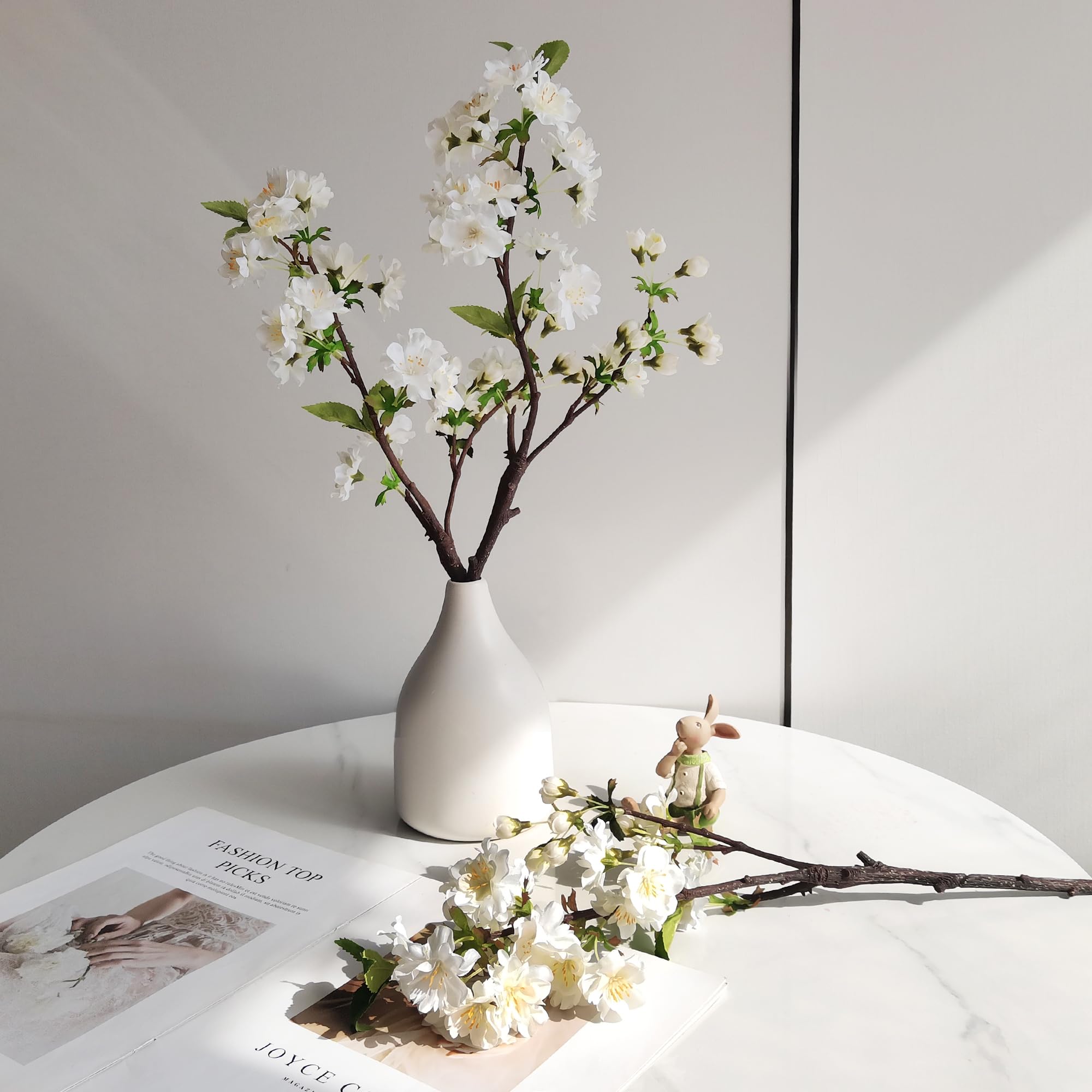 3 ramuri artificiale de flori de cires, 49cm, albe - imagine 2
