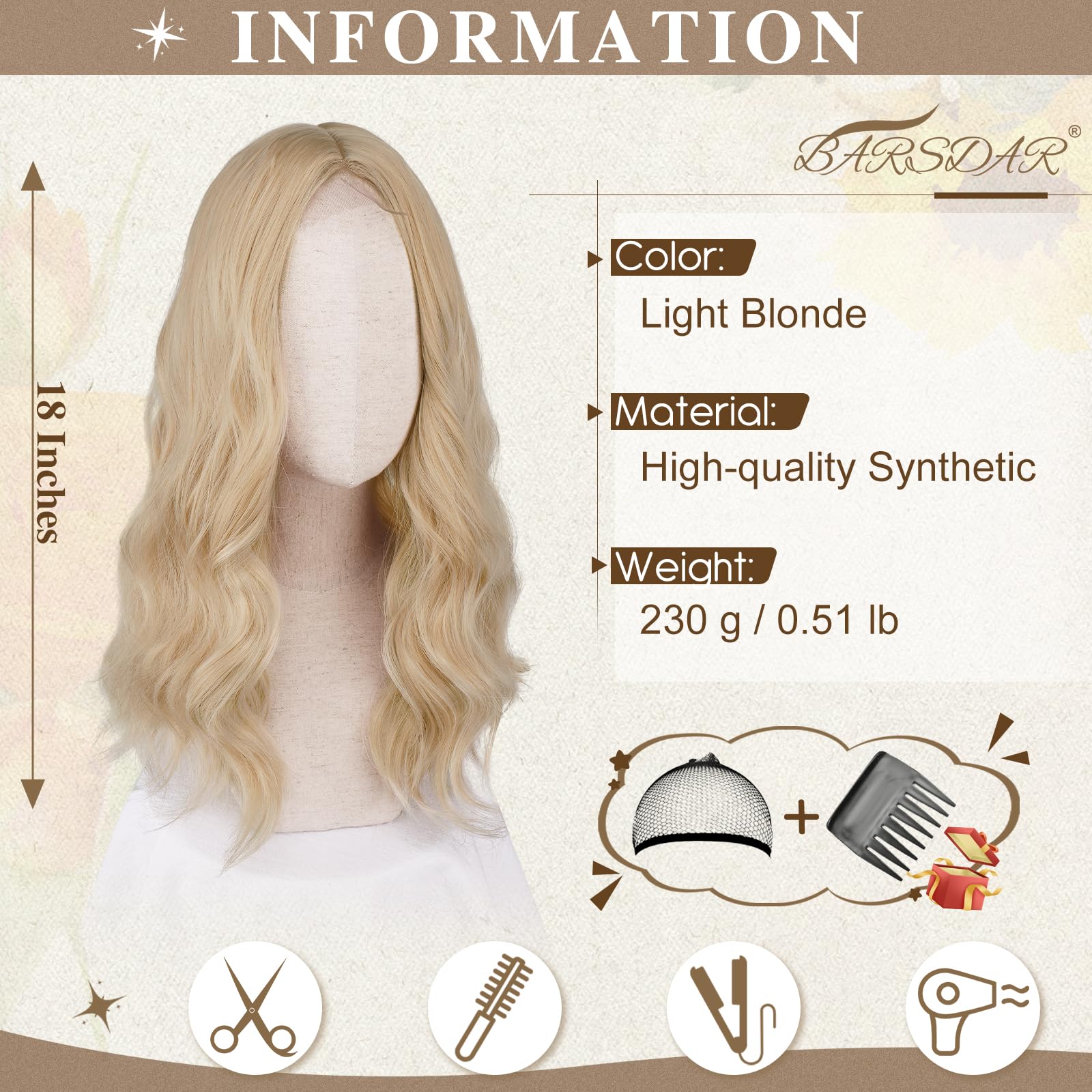 Peruca ondulata, sintetica, rezistenta la caldura, pentru femei, blond deschis, 45cm - imagine 2