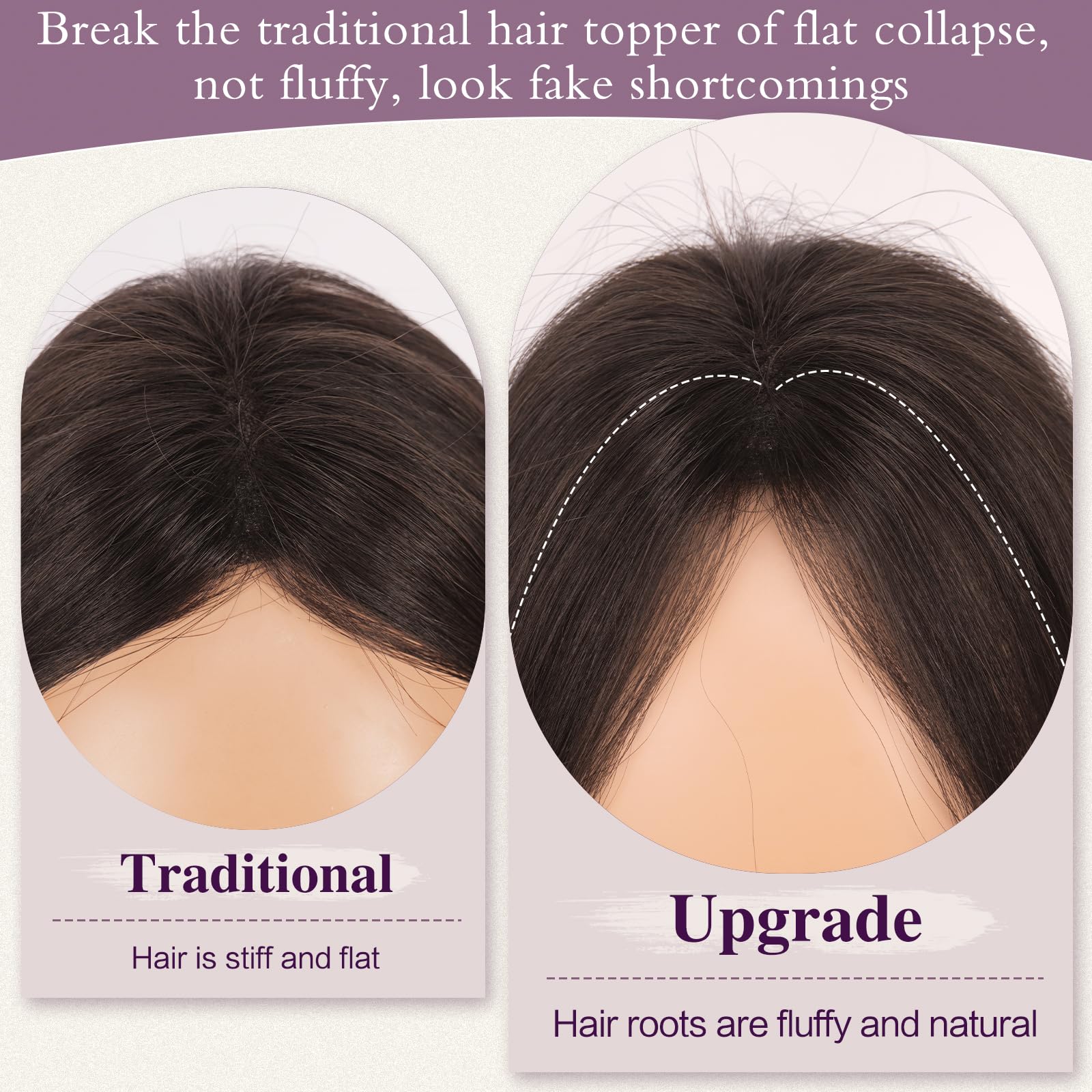 Topper pentru femei, din par natural, castaniu inchis cu 15% blond cacao inchis, cu clips, fara breton - imagine 5