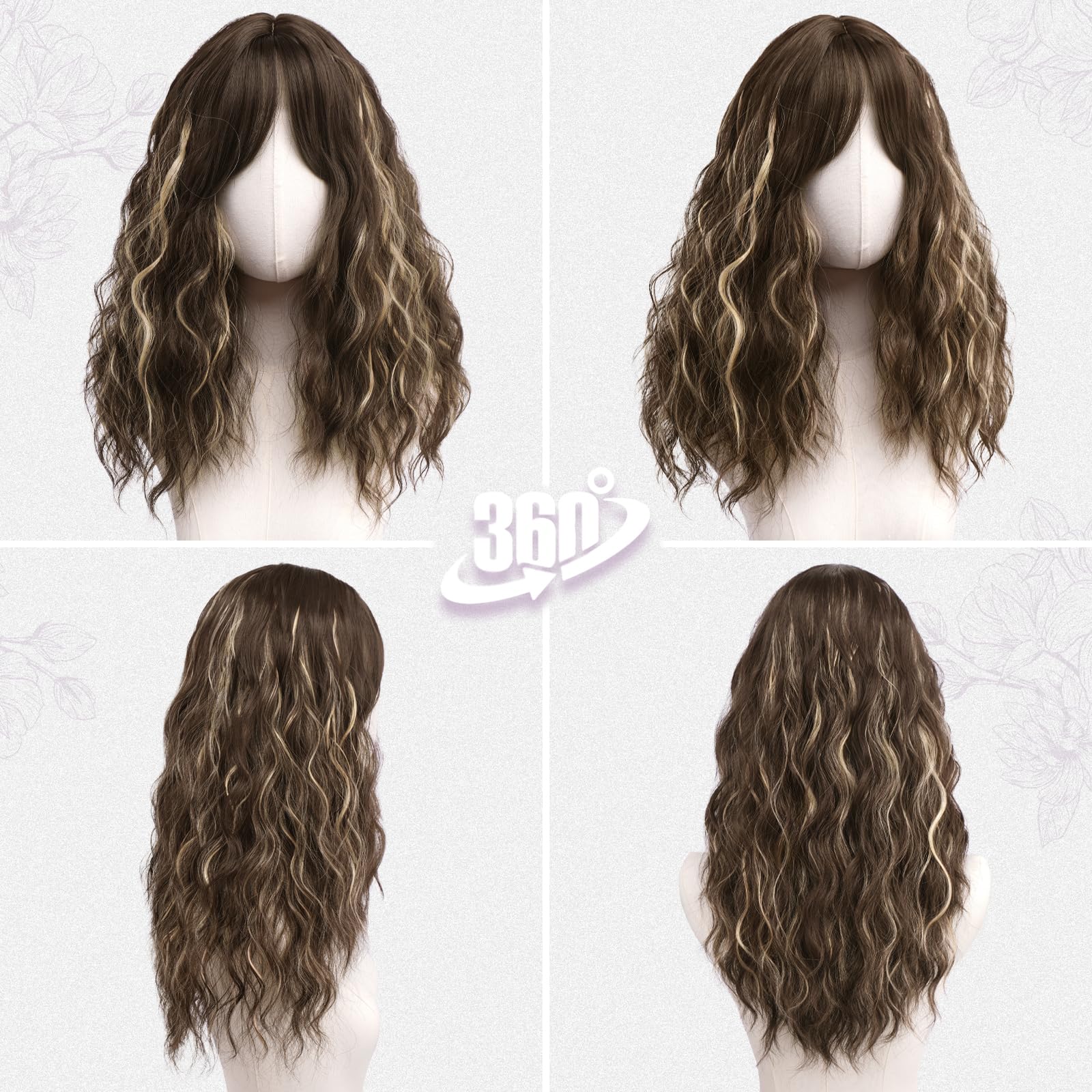 Peruca ondulata, creata, balayage, 50 cm, breton mediu, sintetica, blonda - imagine 5