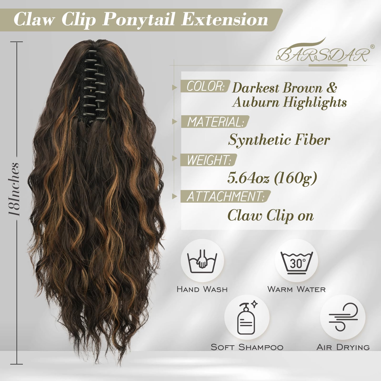 Extensie de par coada de cal cu cleme tip gheara, 45 cm, par sintetic, creata, aspect natural - imagine 2