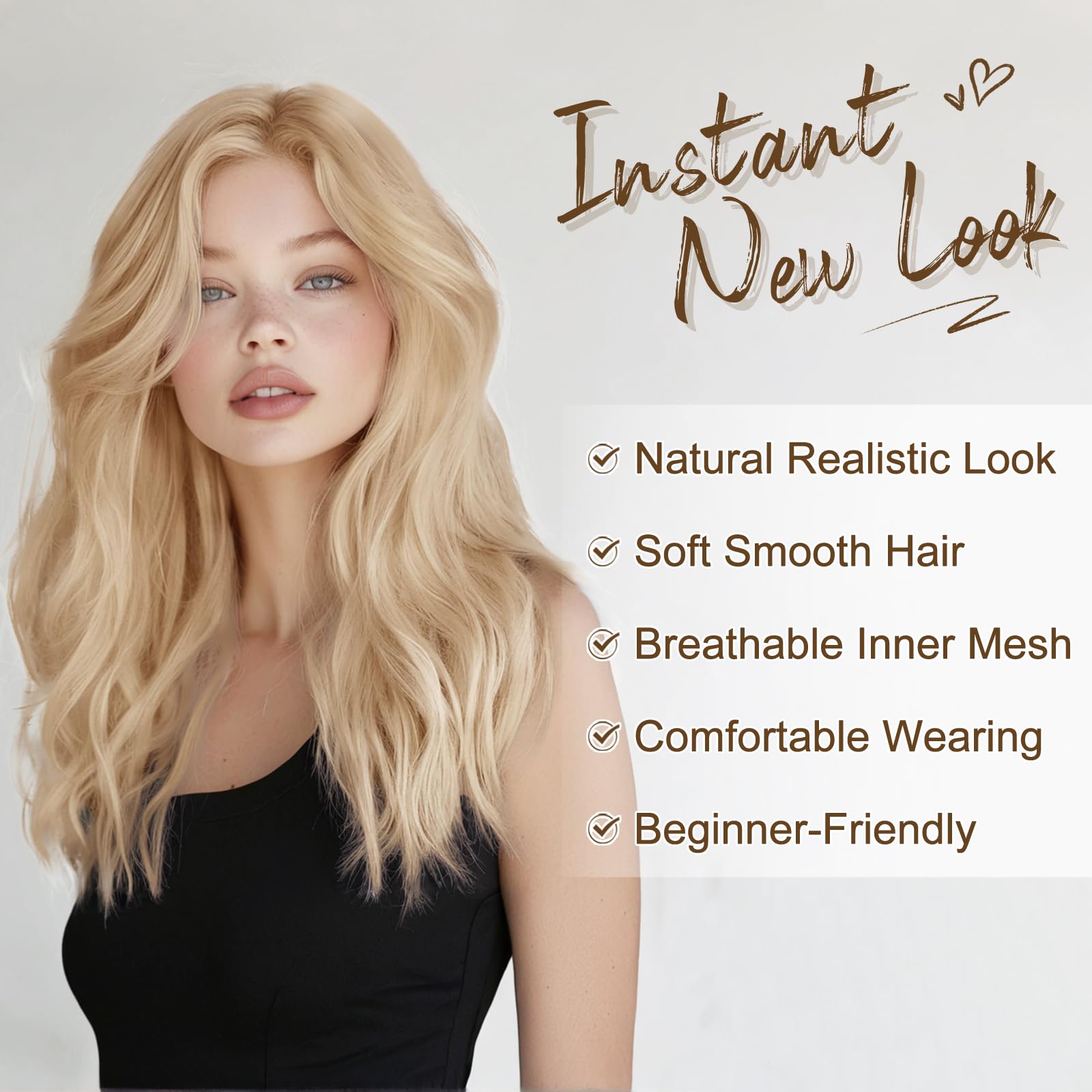 Peruca ondulata, sintetica, rezistenta la caldura, pentru femei, blond deschis, 45cm - imagine 4