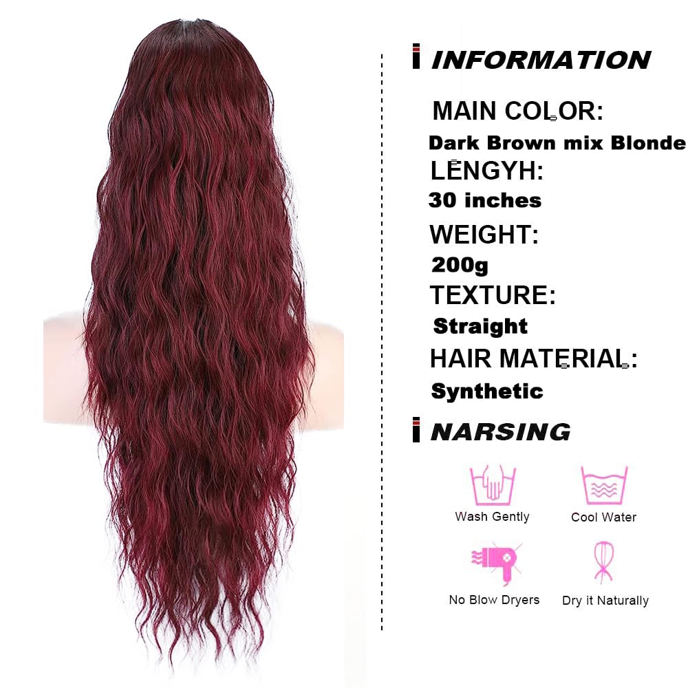 Extensie de par coada de cal, cu clips, ondulata,76 cm, rosu inchis - imagine 2
