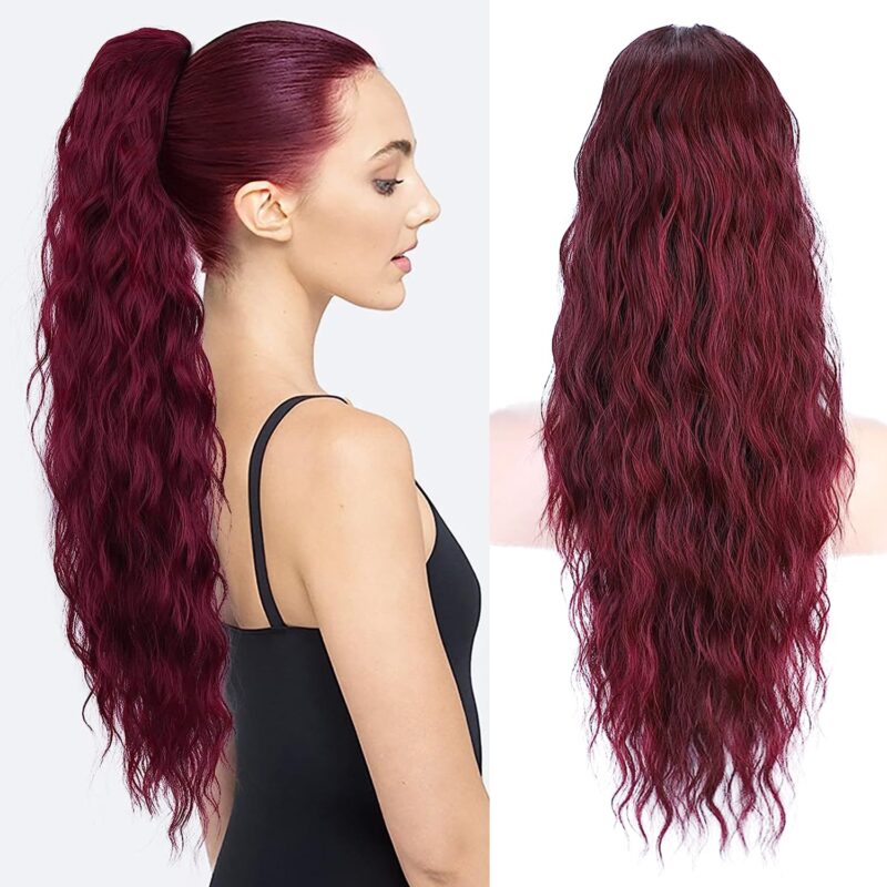 Extensie de par coada de cal, cu clips, ondulata,76 cm, rosu inchis