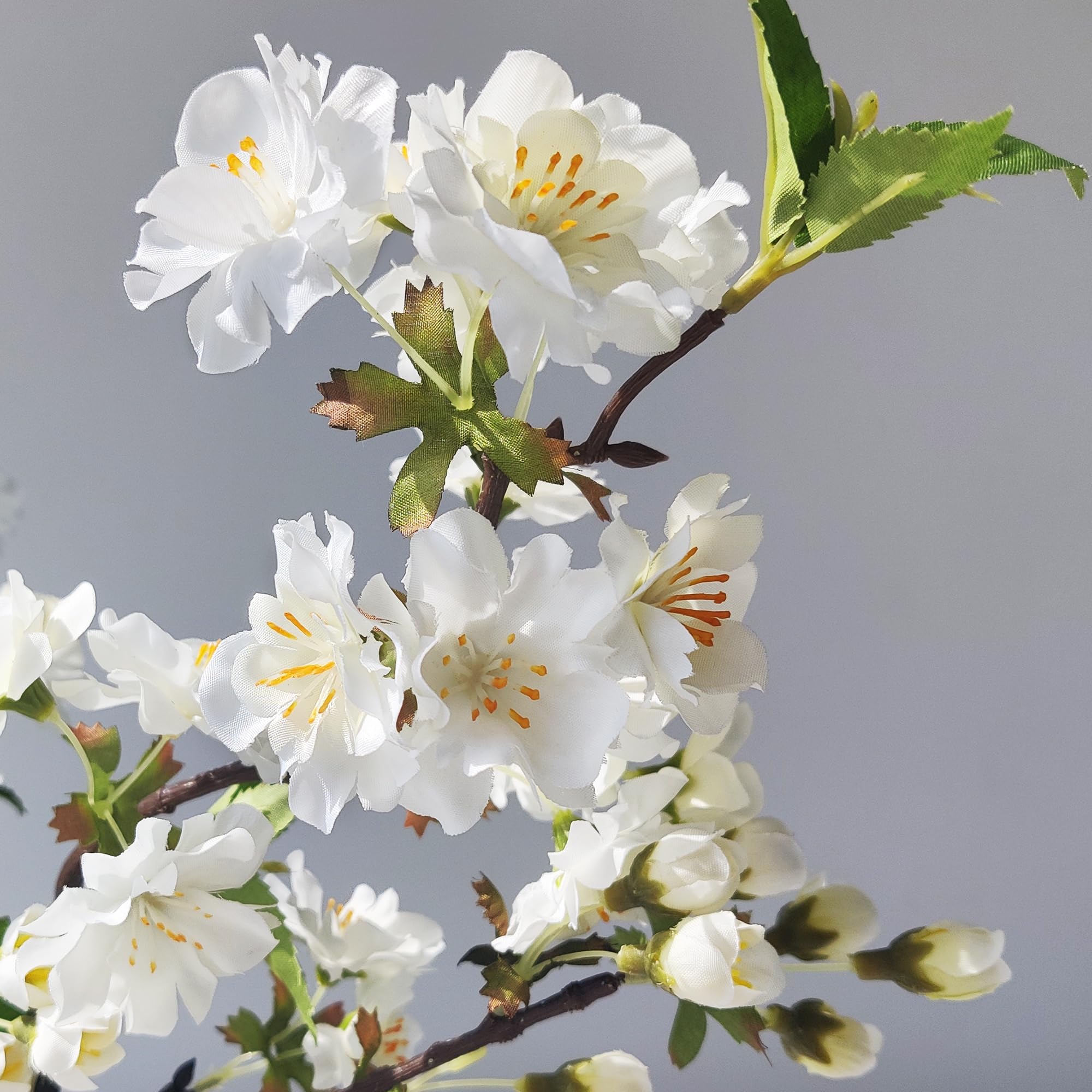 3 ramuri artificiale de flori de cires, 49cm, albe - imagine 4